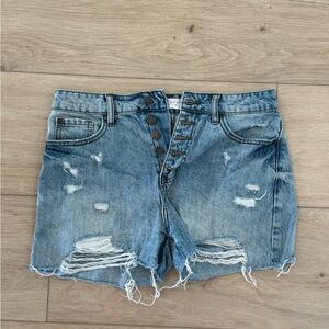 Distressed Blue Denim Shorts